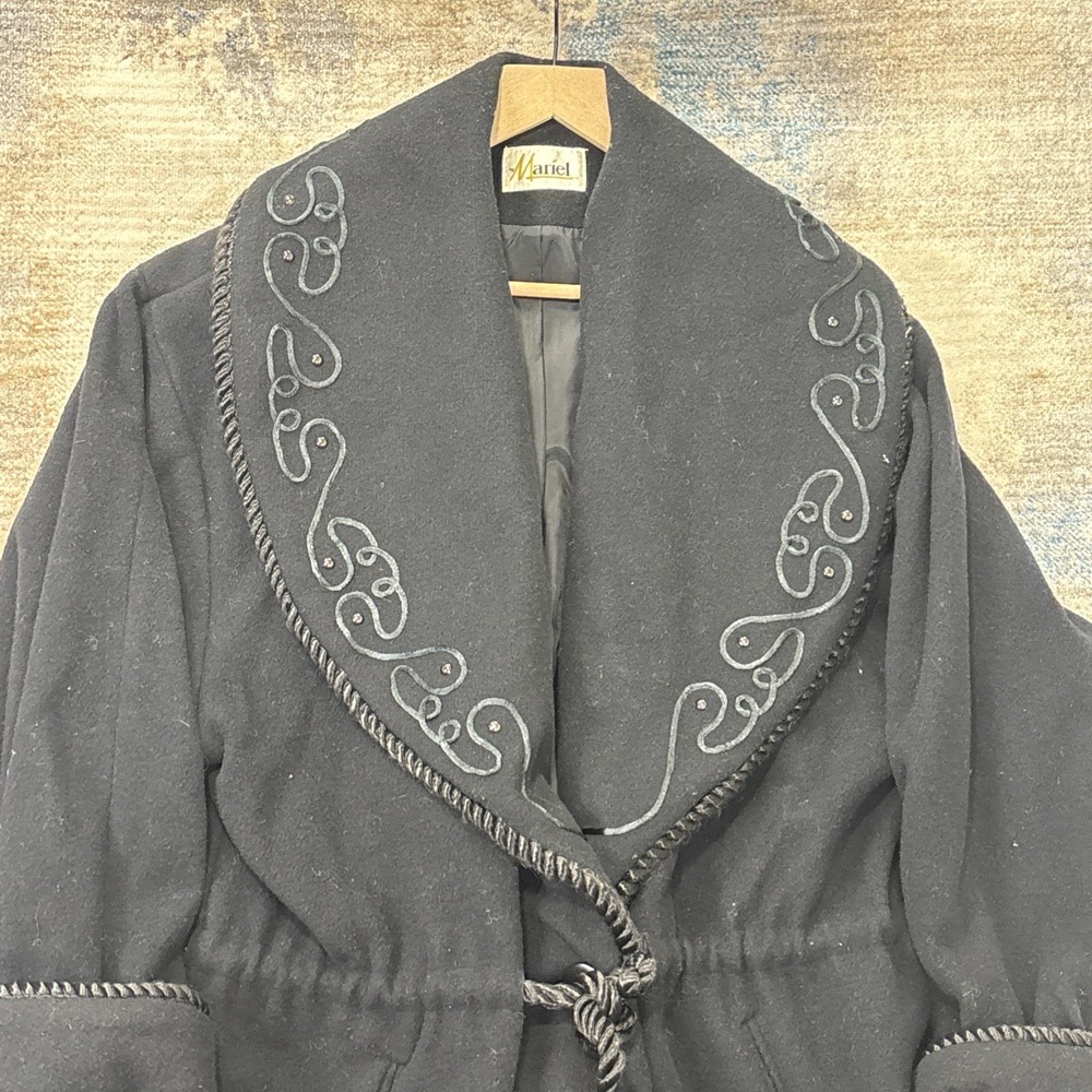 Vintage Mariel Dark Academia Wool Jacket Shawl Collar Embroidered Coat‎